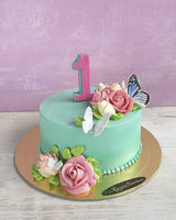 Детский торт «На год с бабочками и цветами»