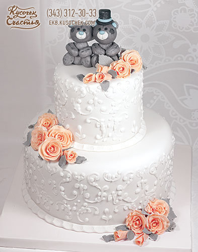 Свадебный торт «Мишки с розами»