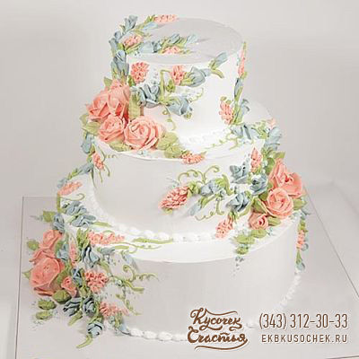 Свадебный торт «С кремовыми цветами»